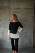 Sweater Alpaca Negro Puño Blanco