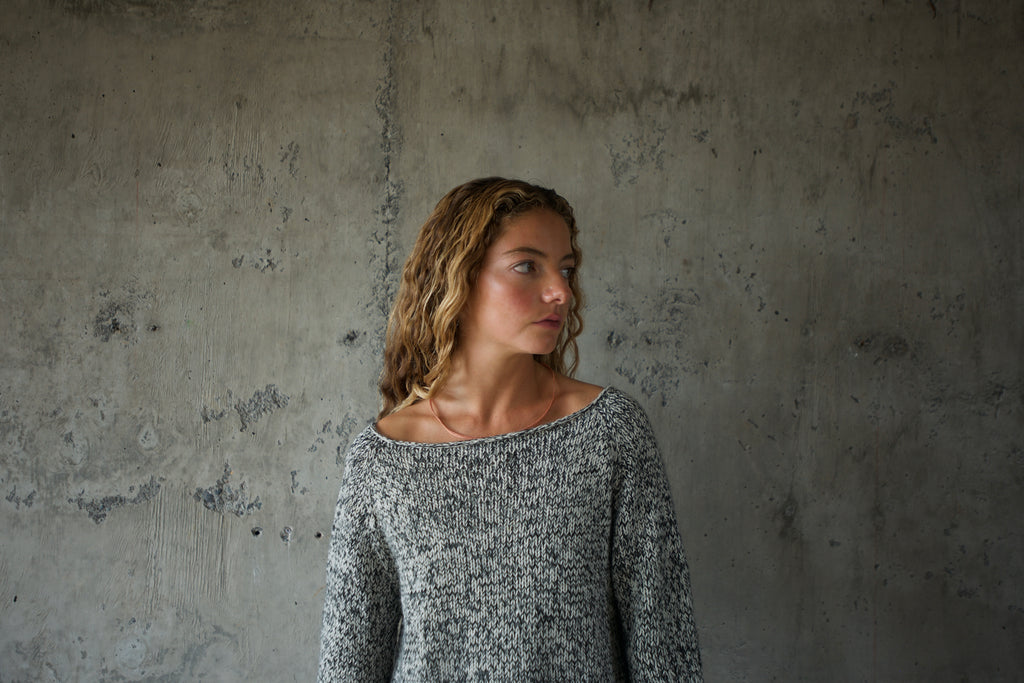 Sweater alpaca, lino blanco marengo