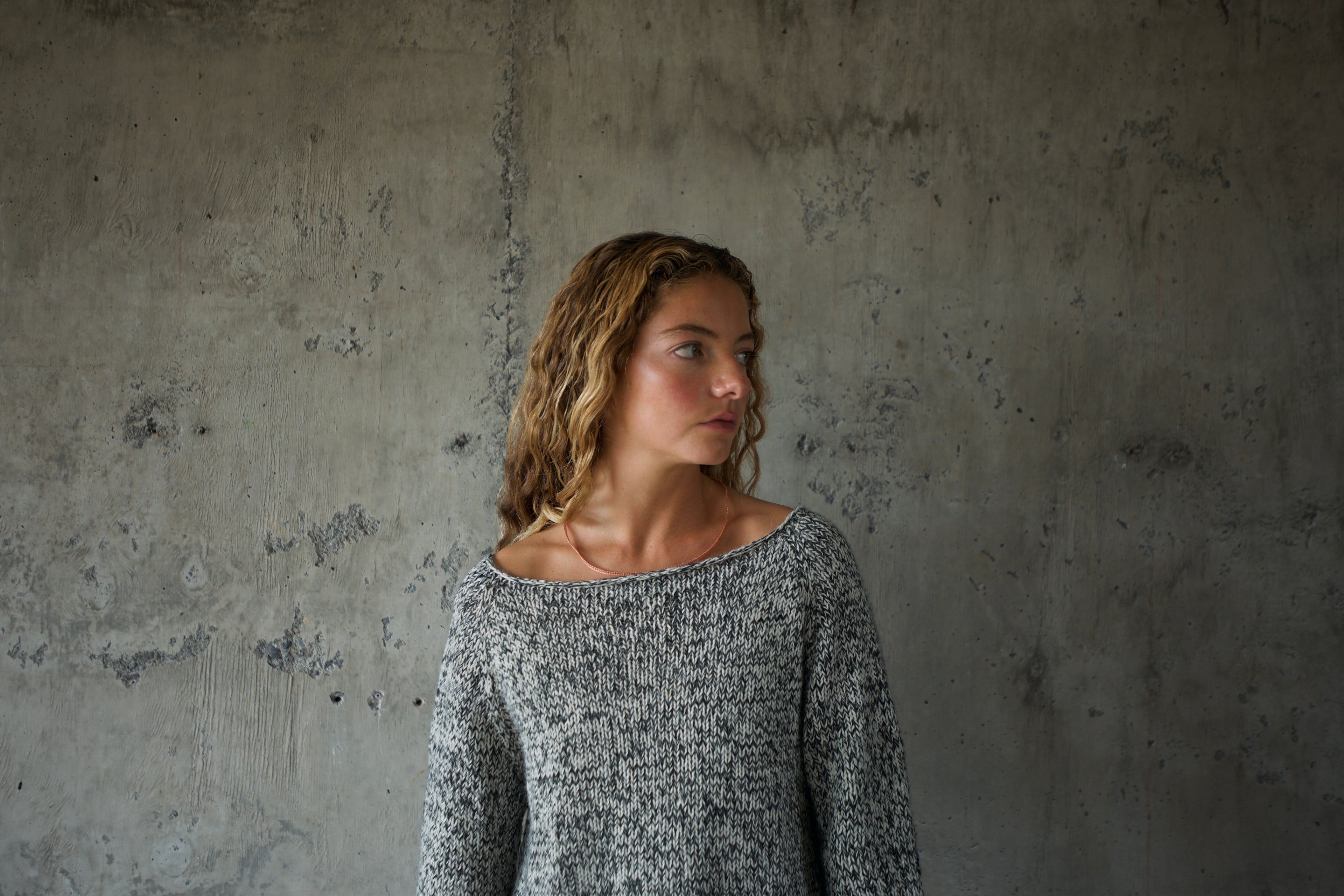 Sweater alpaca, lino blanco marengo
