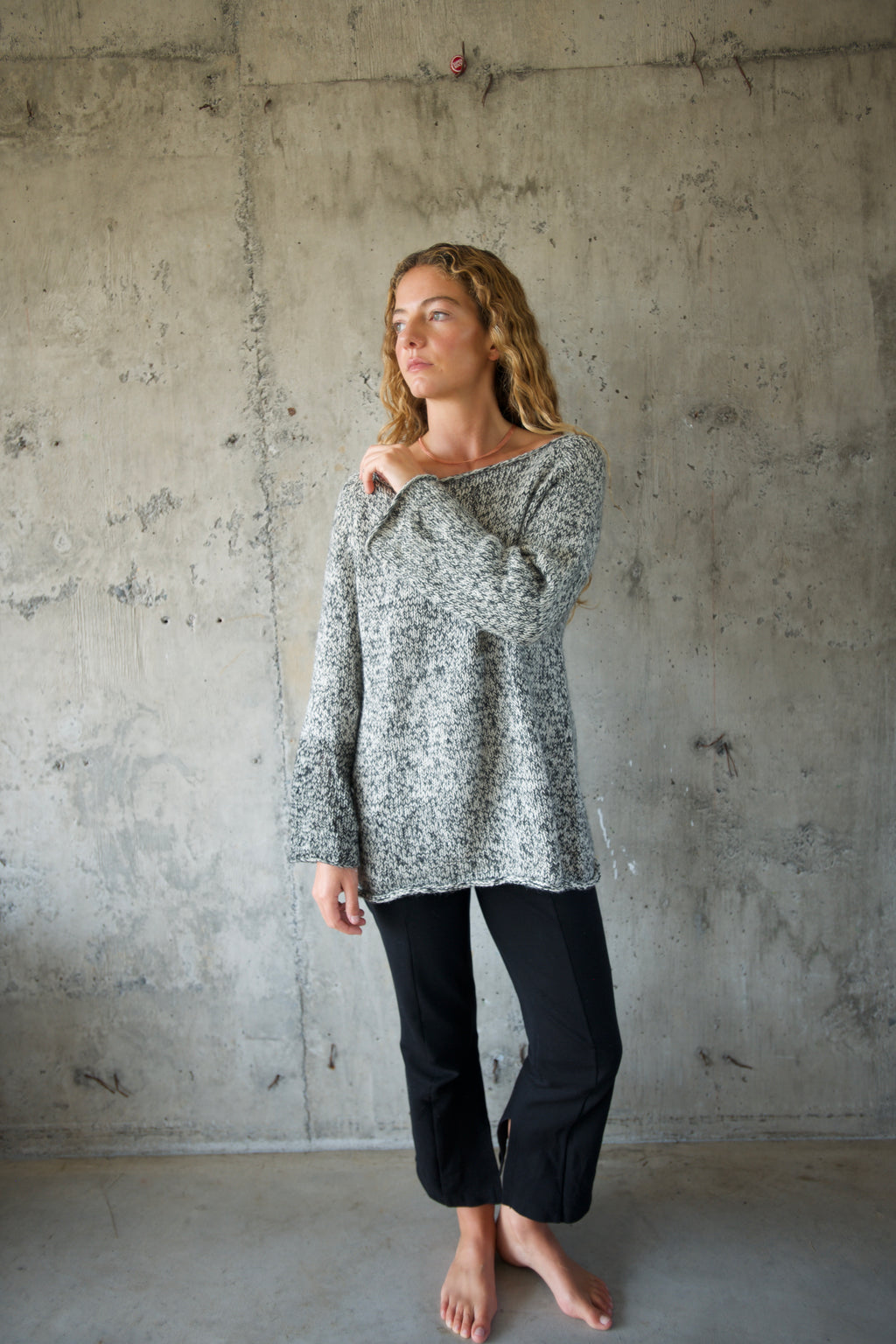 Sweater alpaca, lino blanco marengo