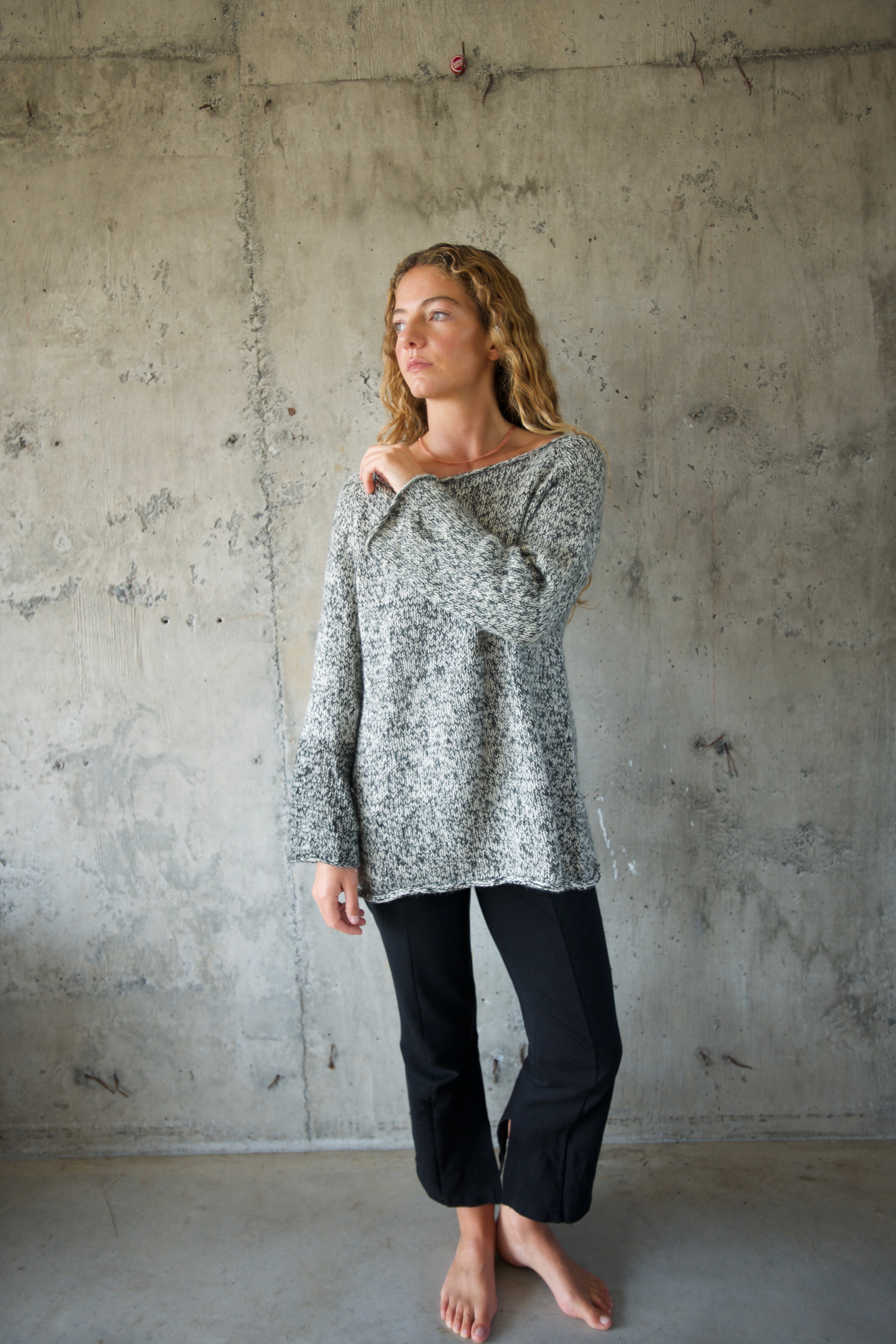 Sweater alpaca, lino blanco marengo