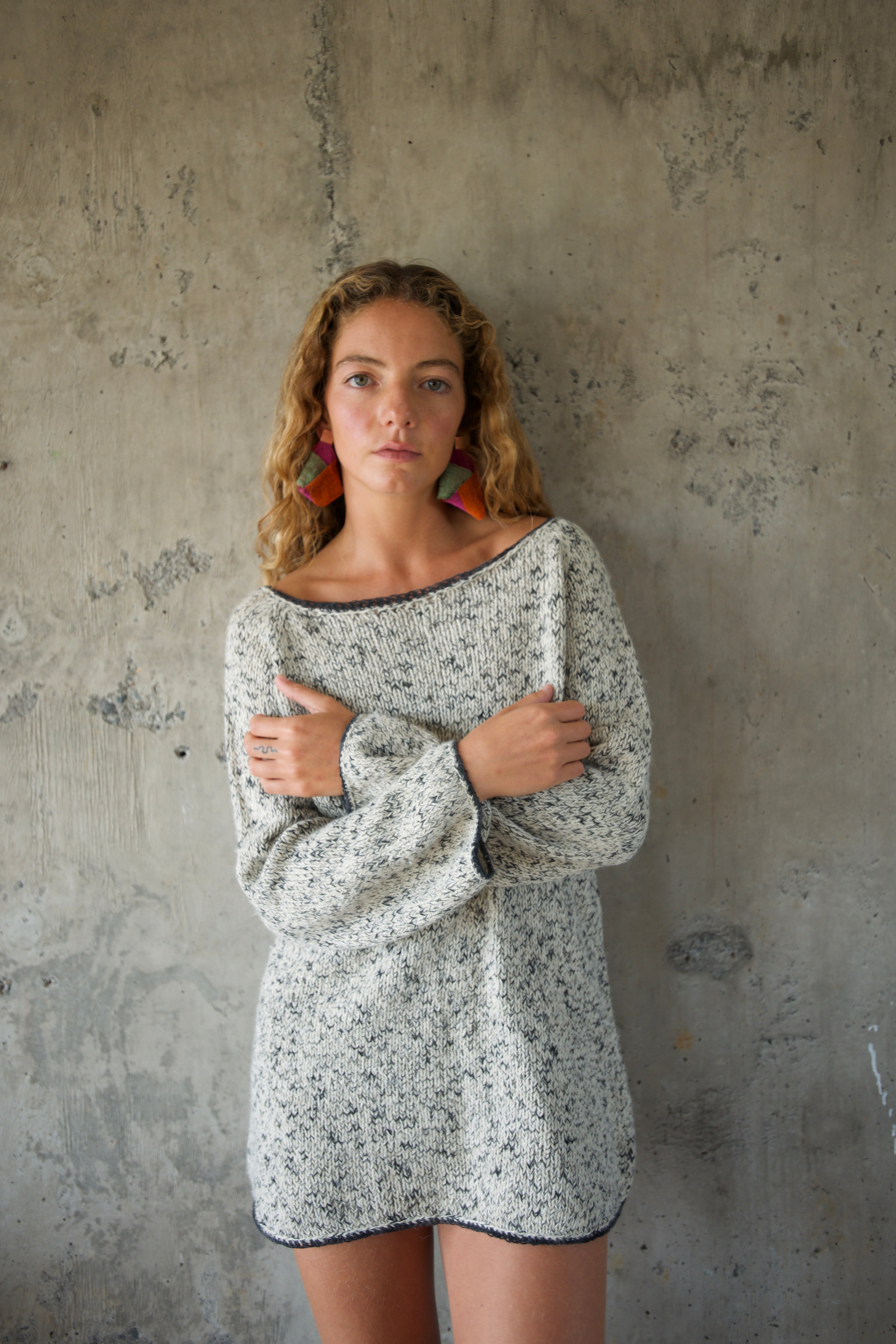 Sweater jaspeado alpaca blanco marengo orilla lino